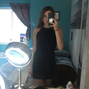 black bodycon high neck dress